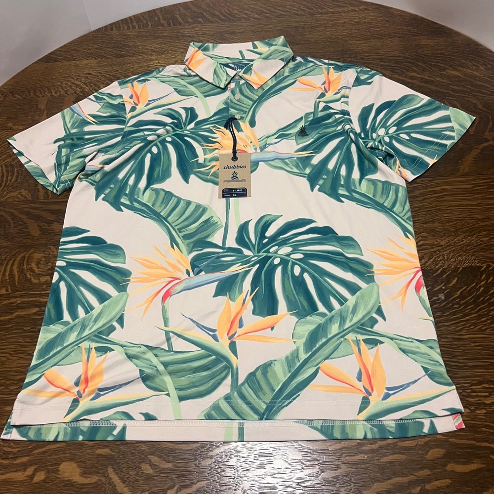 Chubbies Range Polo Mens XL Tan Green The Frond Of You Tropical Floral NWT